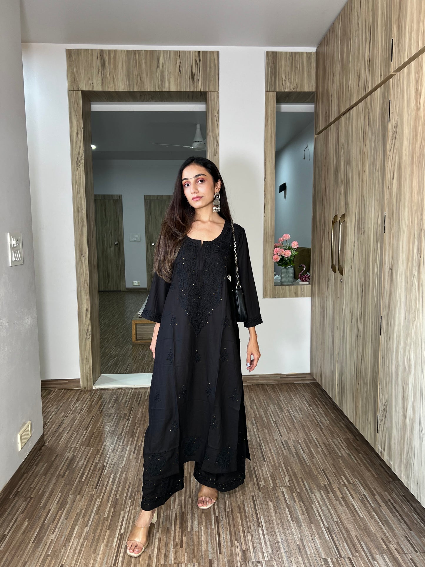 Gulistaan Black 2 piece Rayon Kurta Plazzo set
