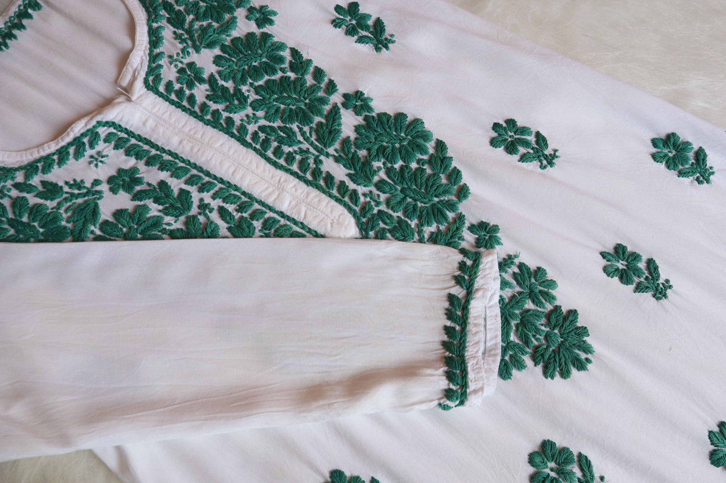 ANTARA White & Teal Long Rayon kurta