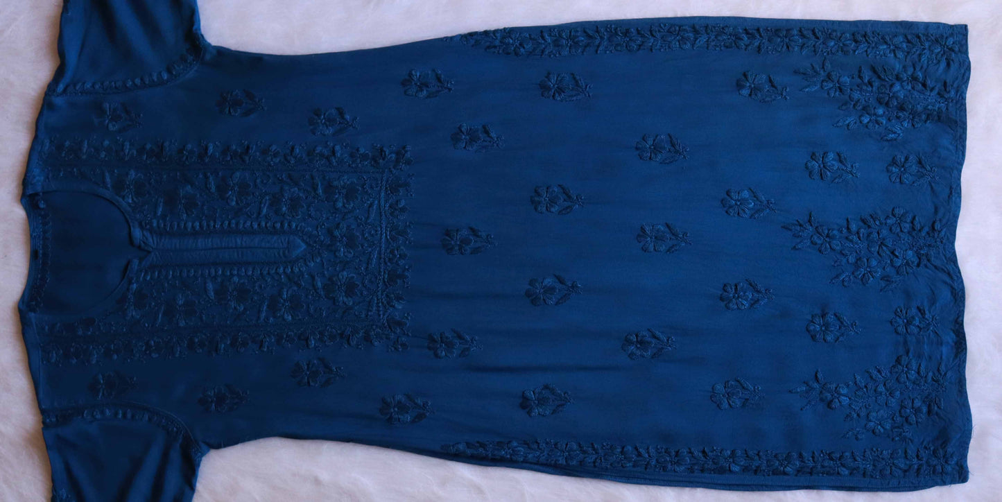 Nikhat navy blue rayon long kurta