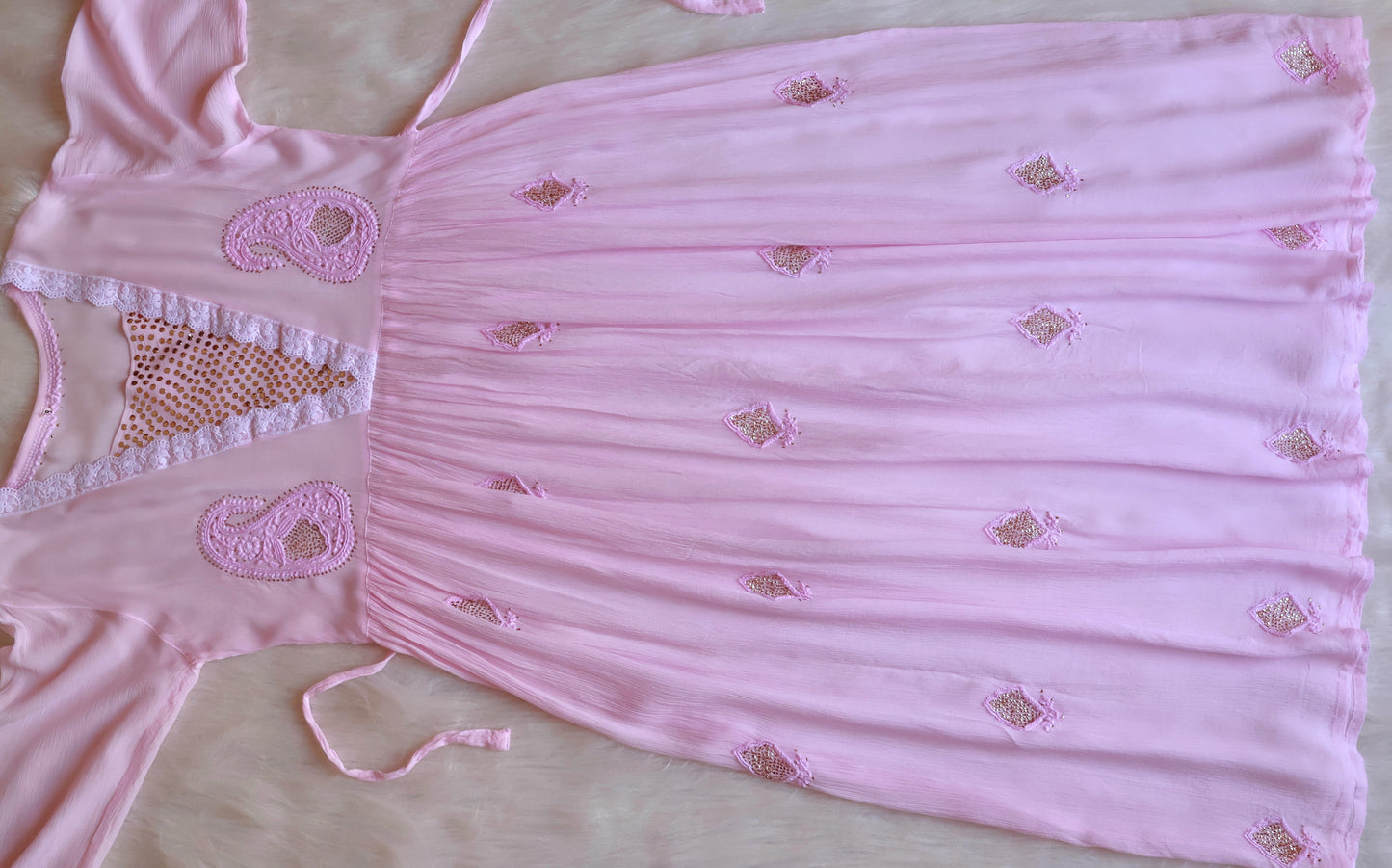 Inaya Baby Pink Pure Chiffon Dress