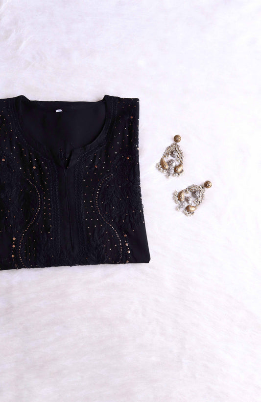 Ida Black Rayon mukaish Long Kurta