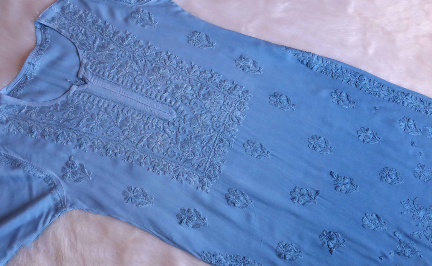 anora Ice Blue Rayon Kurta Pant set