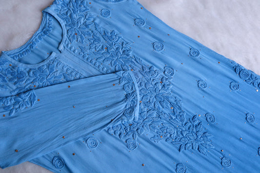 Athena Ice Blue Viscose Georgette Kurta
