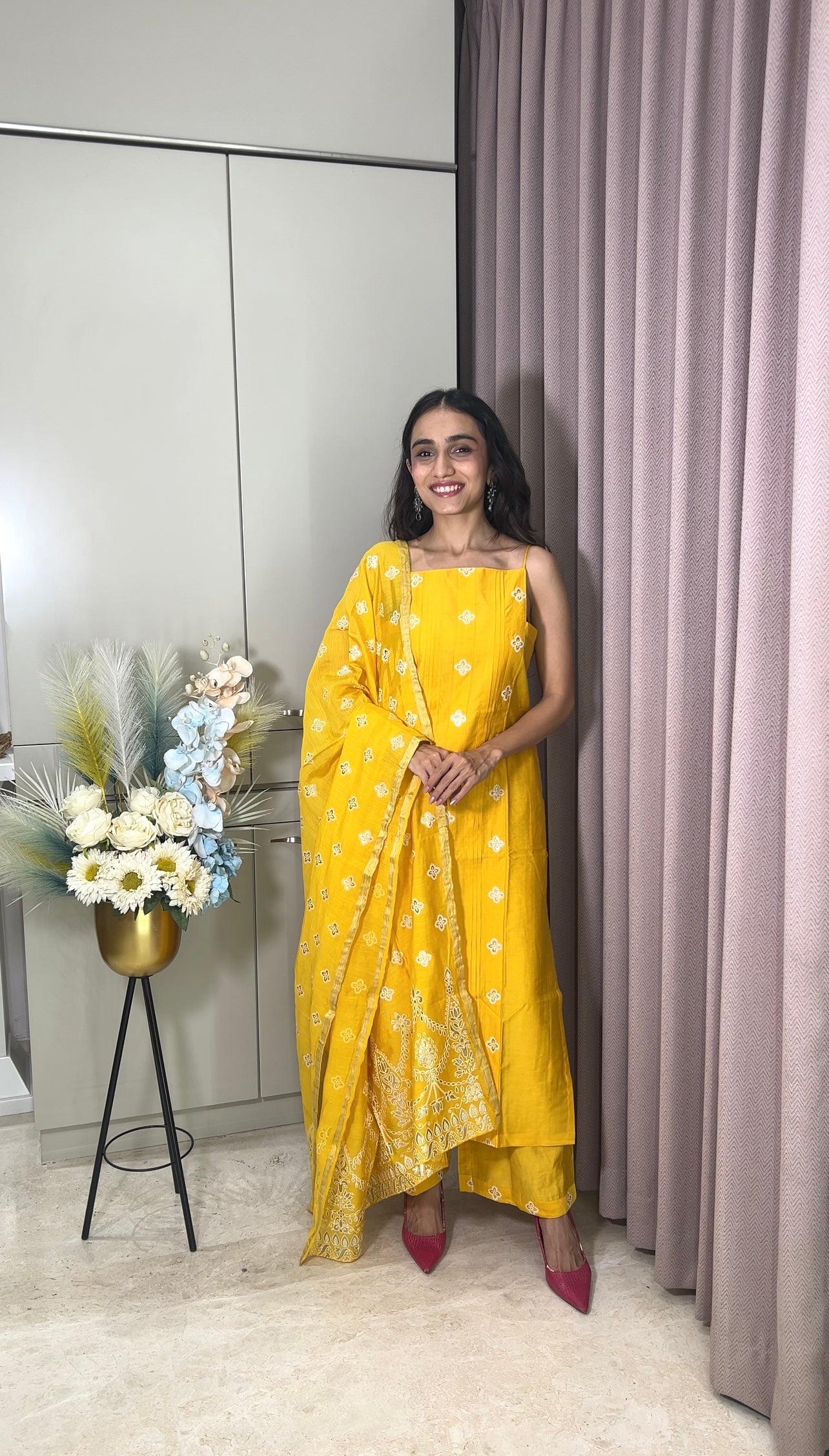 Ridhi Yellow Rayon Kurta Pant Set