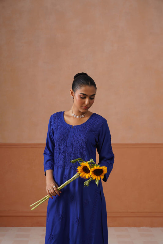 Aayat Royal Blue Rayon Kurta Pant set