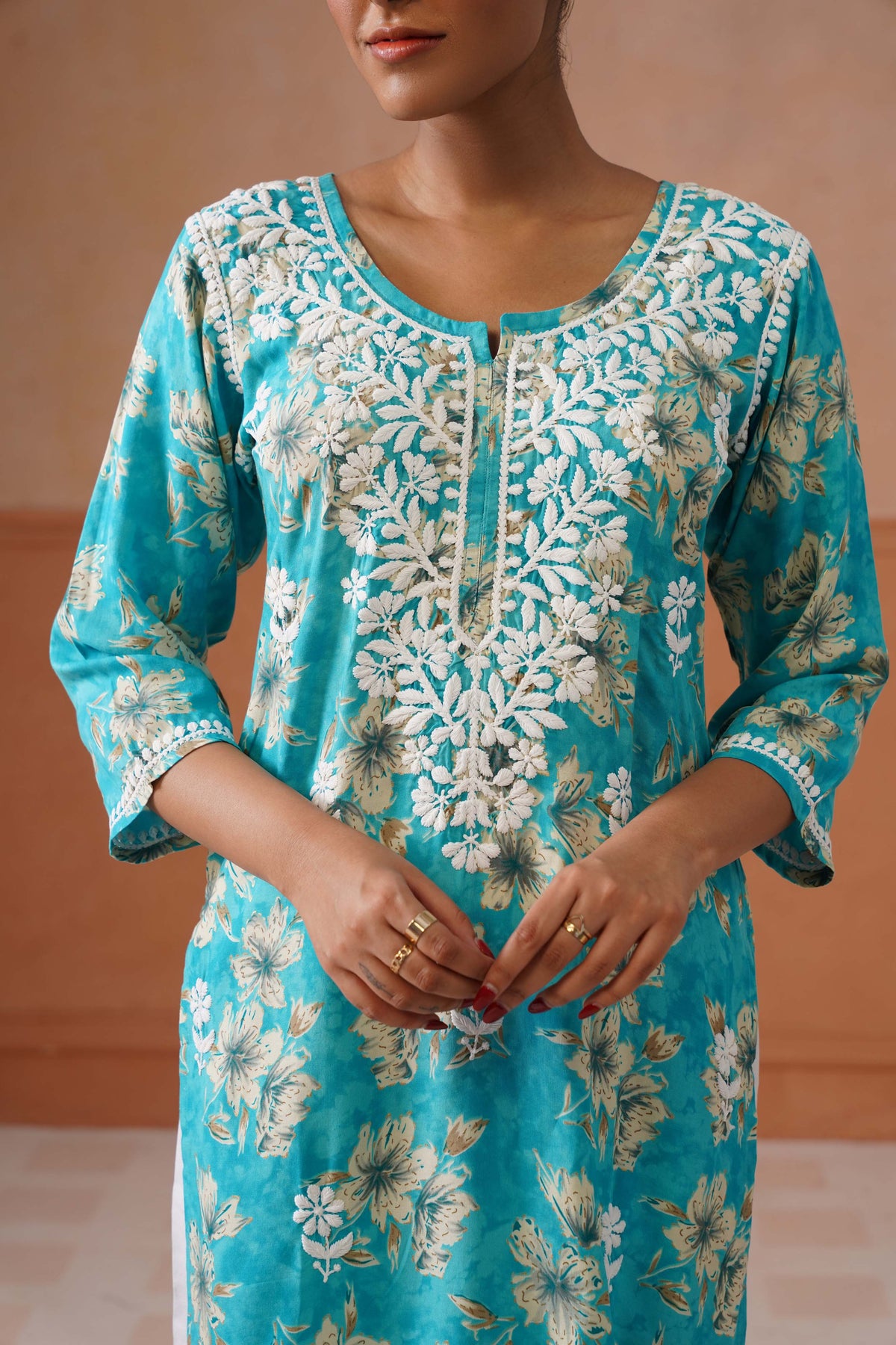 Reetika Blue Floral Chikankari Embroidery Kurta
