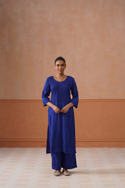 Aayat Royal Blue Rayon Kurta Pant set