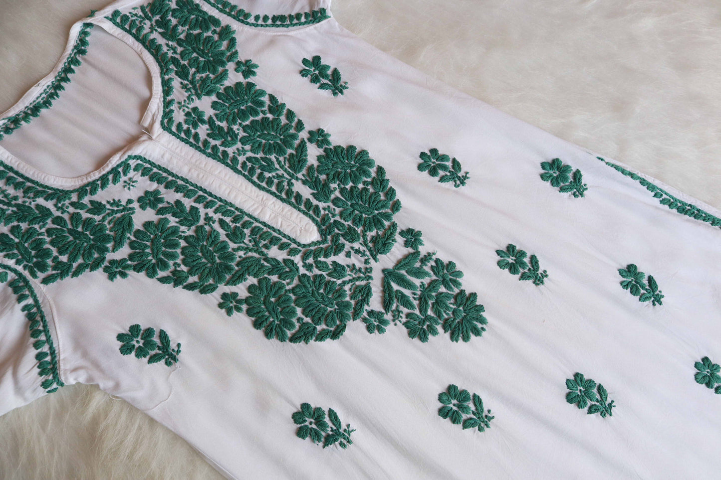 ANTARA White & Teal Long Rayon kurta