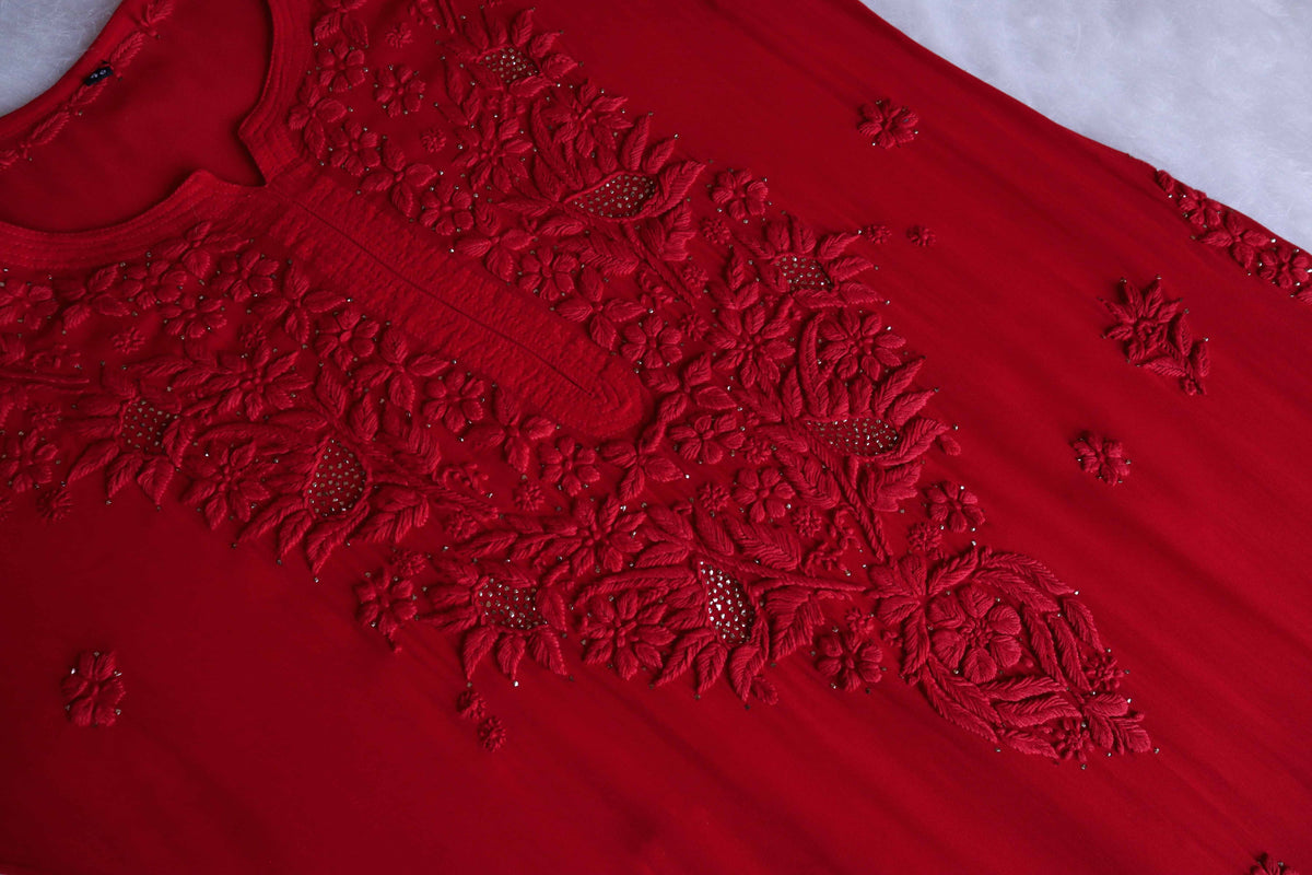 Ehsaas Red Viscose Georgette Kurta