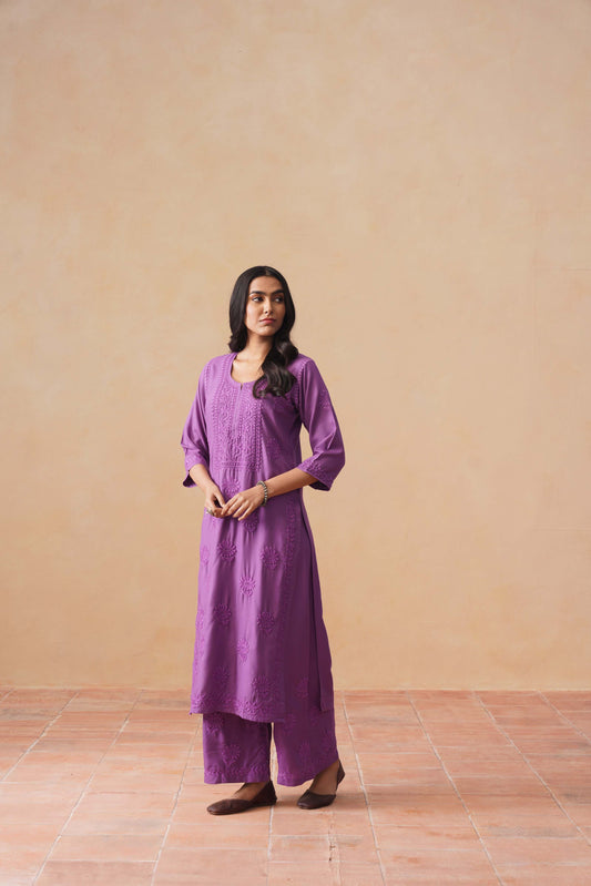 Rozana dusty purple 2 piece Rayon kurta set