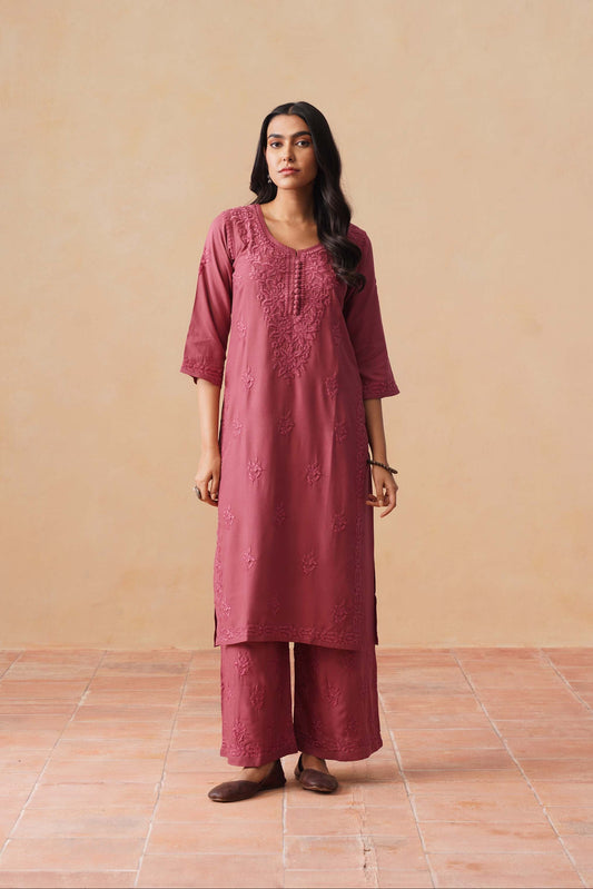 Anouki Mauve Pink 2 piece Rayon Kurta Set