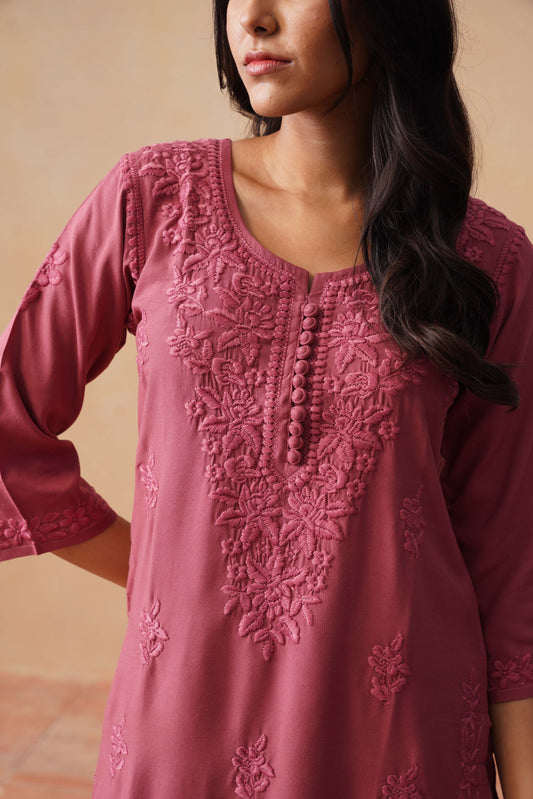 Anouki Mauve Pink 2 piece Rayon Kurta Set