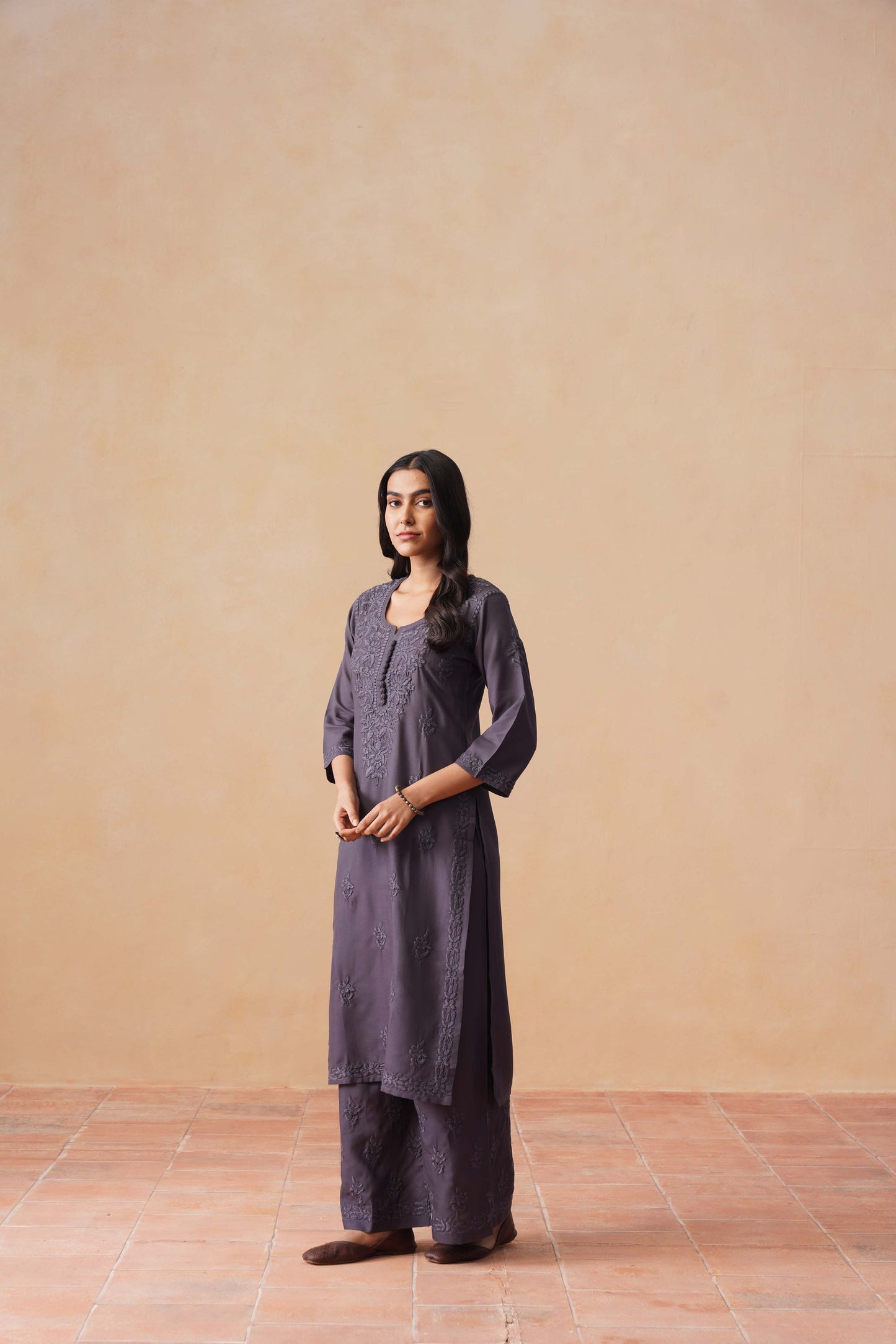 Anouki Dark Grey 2 Piece Rayon Kurta Set