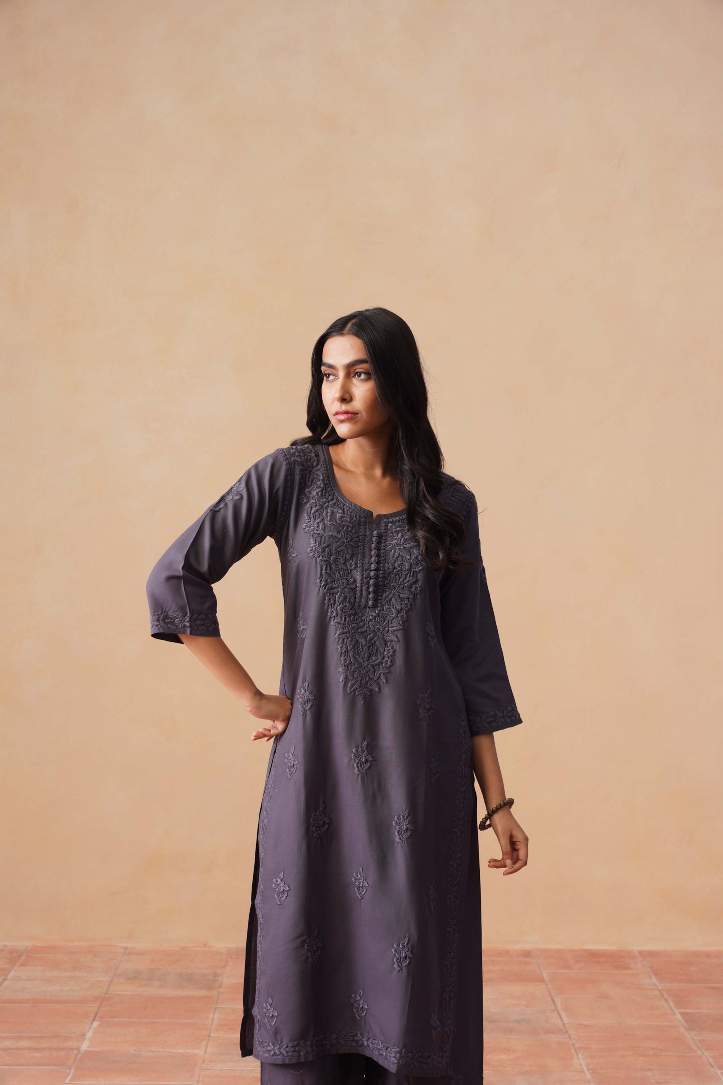 Anouki Dark Grey 2 Piece Rayon Kurta Set