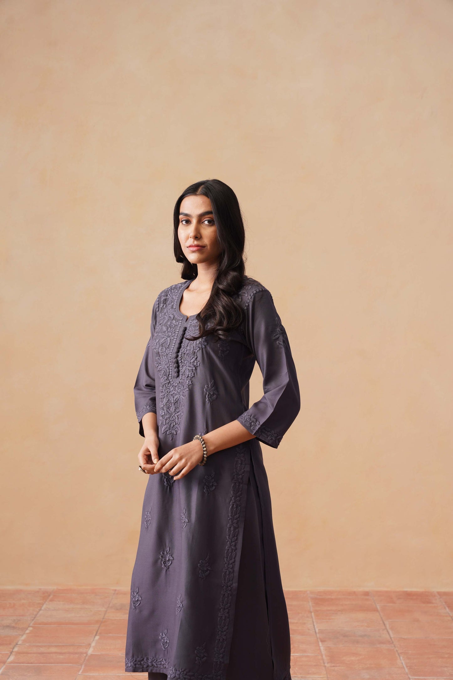 Anouki Dark Grey 2 Piece Rayon Kurta Set