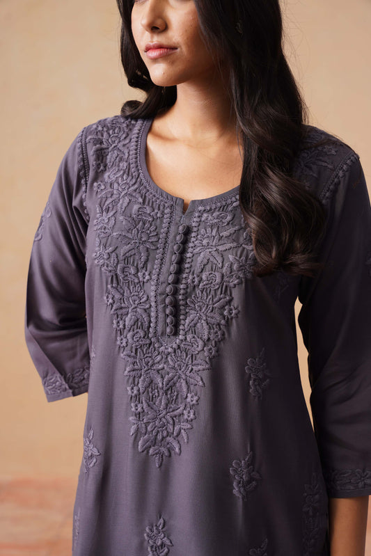 Anouki Dark Grey 2 Piece Rayon Kurta Set