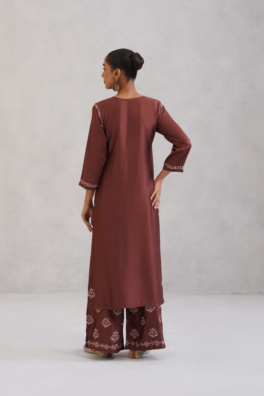 Meher Dusty Rose Embroidered Straight Kurta Palazzo Set