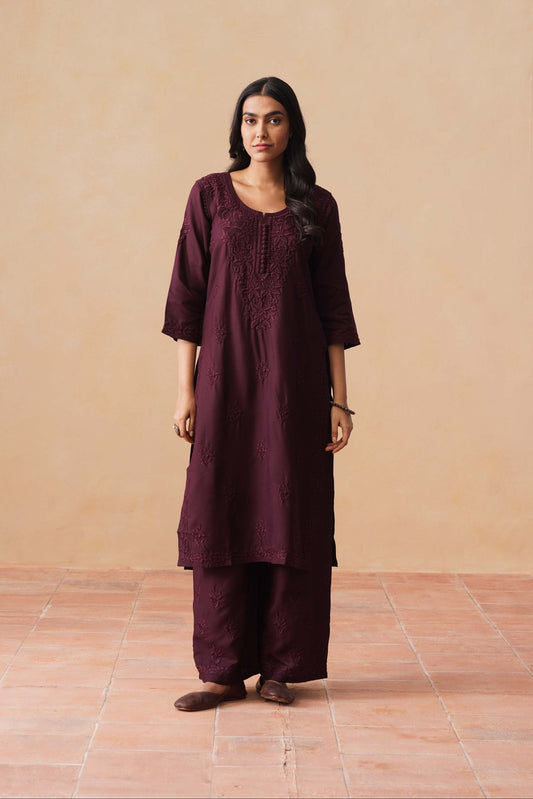 Anouki wine 2 piece Rayon Kurta Set