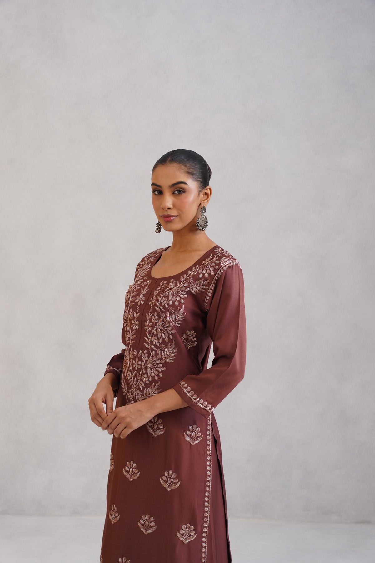 Meher Dusty Rose Embroidered Straight Kurta Palazzo Set