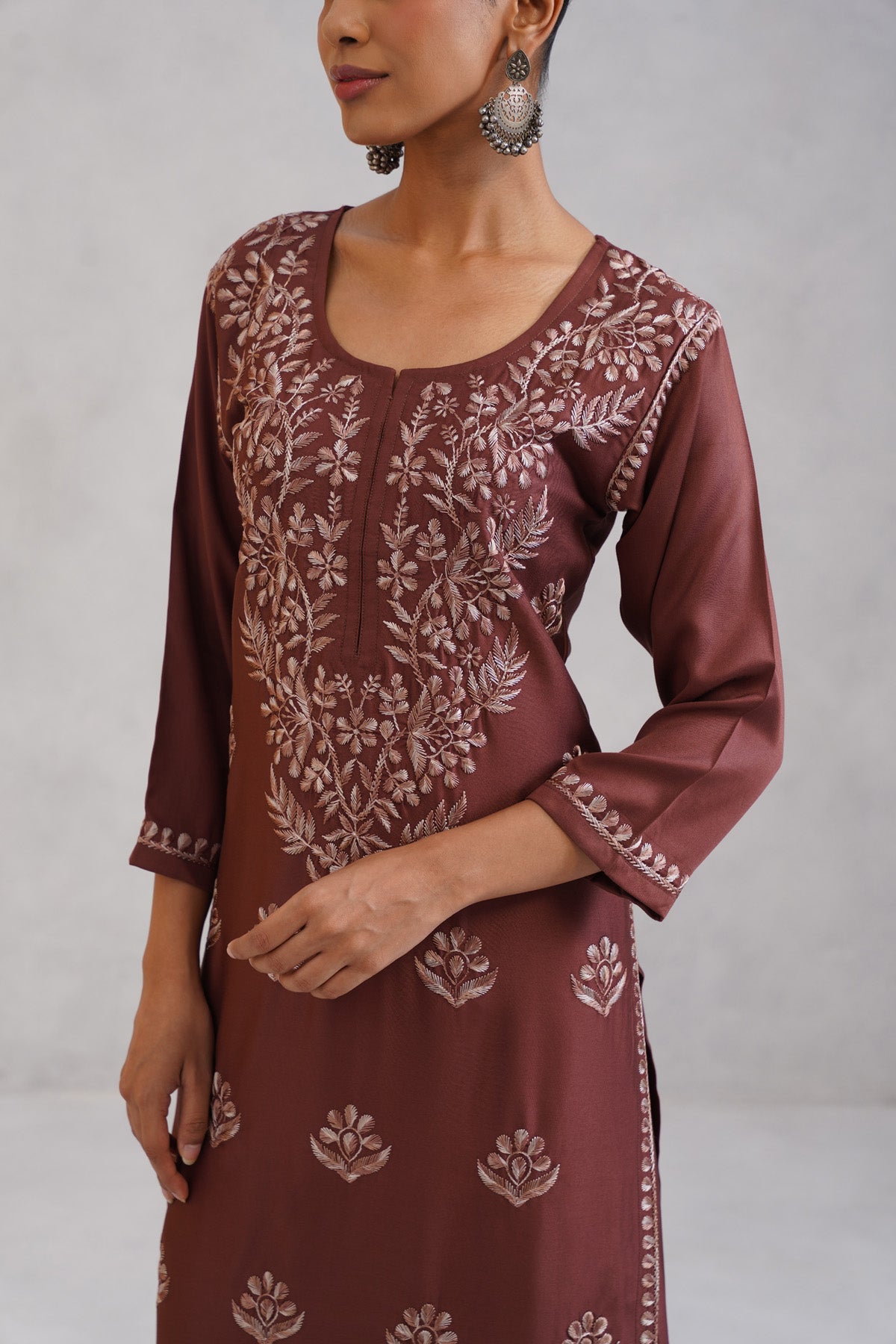 Meher Dusty Rose Embroidered Straight Kurta Palazzo Set