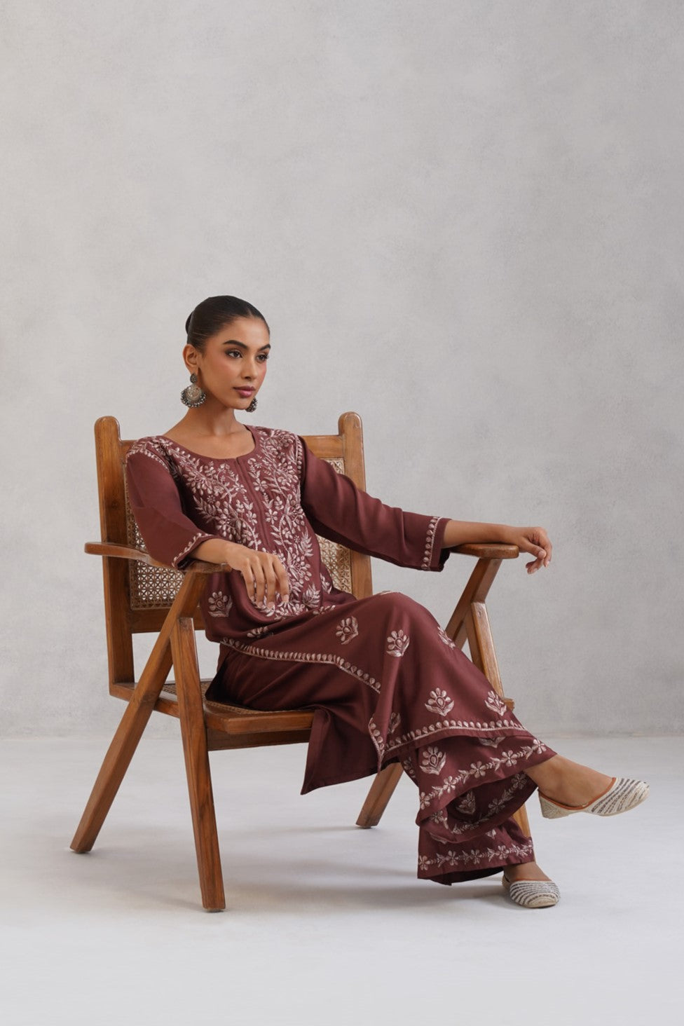 Meher Dusty Rose Embroidered Straight Kurta Palazzo Set