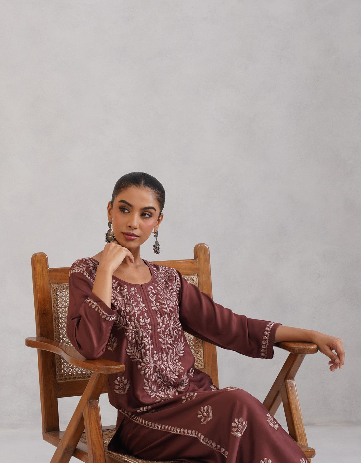 Meher Dusty Rose Embroidered Straight Kurta Palazzo Set