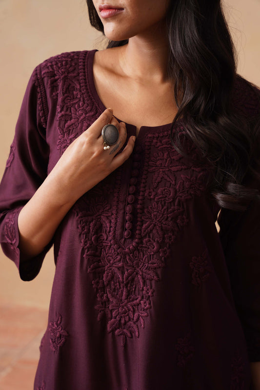 Anouki wine 2 piece Rayon Kurta Set