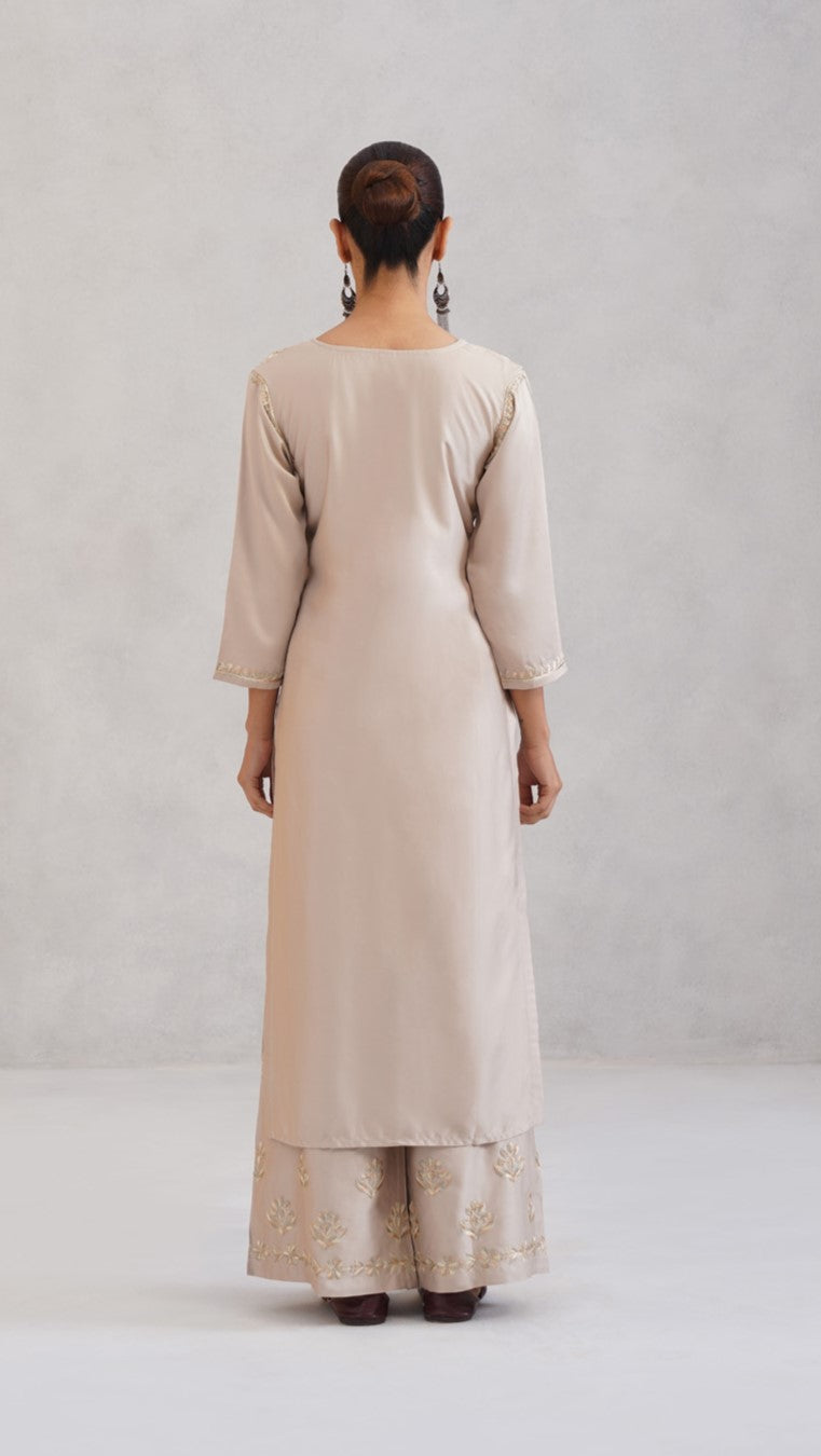 Meher Cream Embroidered Straight Kurta Plazzo Set