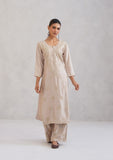 Meher Cream Embroidered Straight Kurta Plazzo Set
