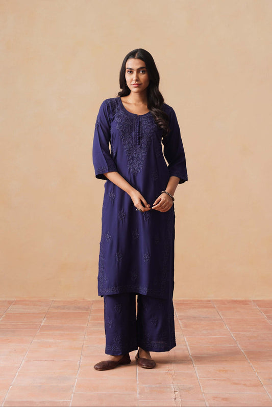 Anouki Navy Blue 2 piece Rayon Kurta Set