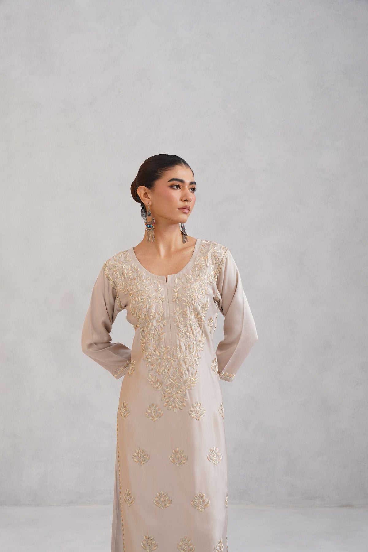 Meher Cream Embroidered Straight Kurta Plazzo Set