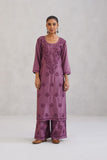 Meher Plum Embroidered Straight Kurta Palazzo Set