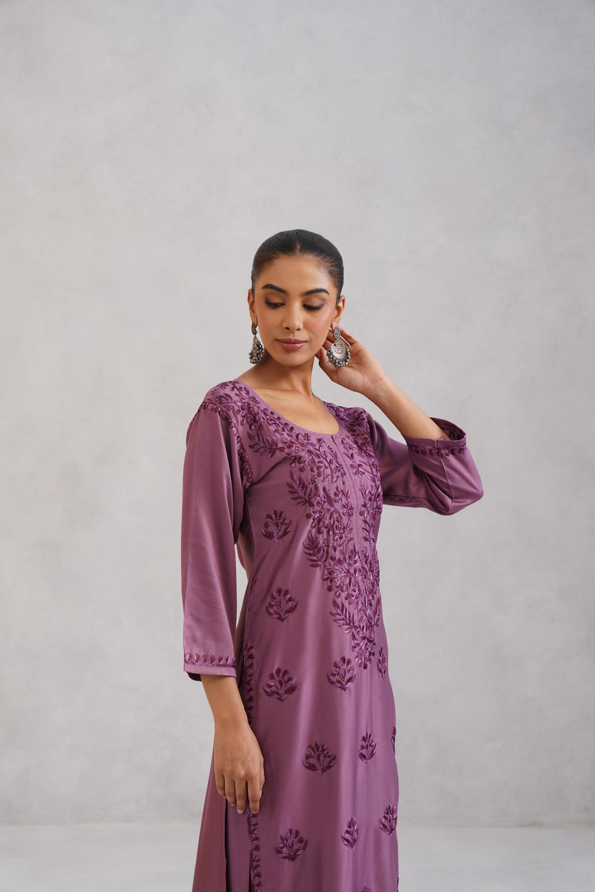 Meher Plum Embroidered Straight Kurta Palazzo Set