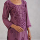 Meher Plum Embroidered Straight Kurta Palazzo Set