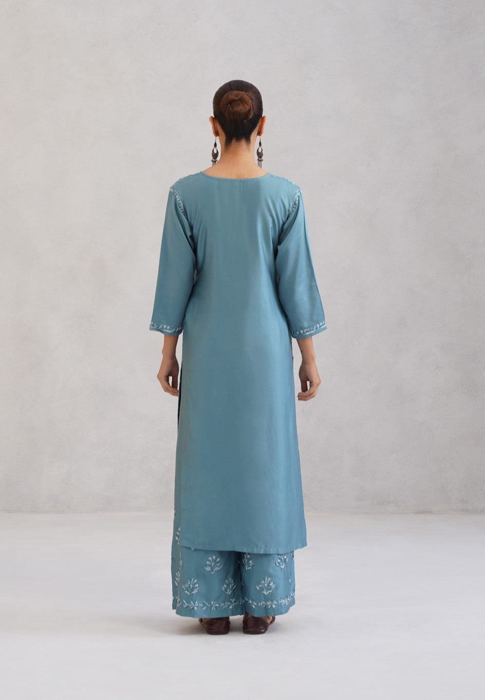 Meher Ice Blue Embroidered Straight Kurta Palazzo Set