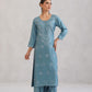 Meher Ice Blue Embroidered Straight Kurta Palazzo Set