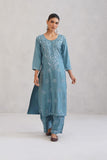 Meher Ice Blue Embroidered Straight Kurta Palazzo Set