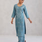 Meher Ice Blue Embroidered Straight Kurta Palazzo Set