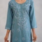 Meher Ice Blue Embroidered Straight Kurta Palazzo Set