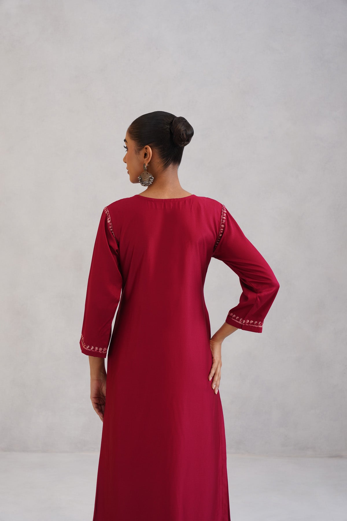 Meher Maroon Embroidered Straight Kurta Palazzo Set