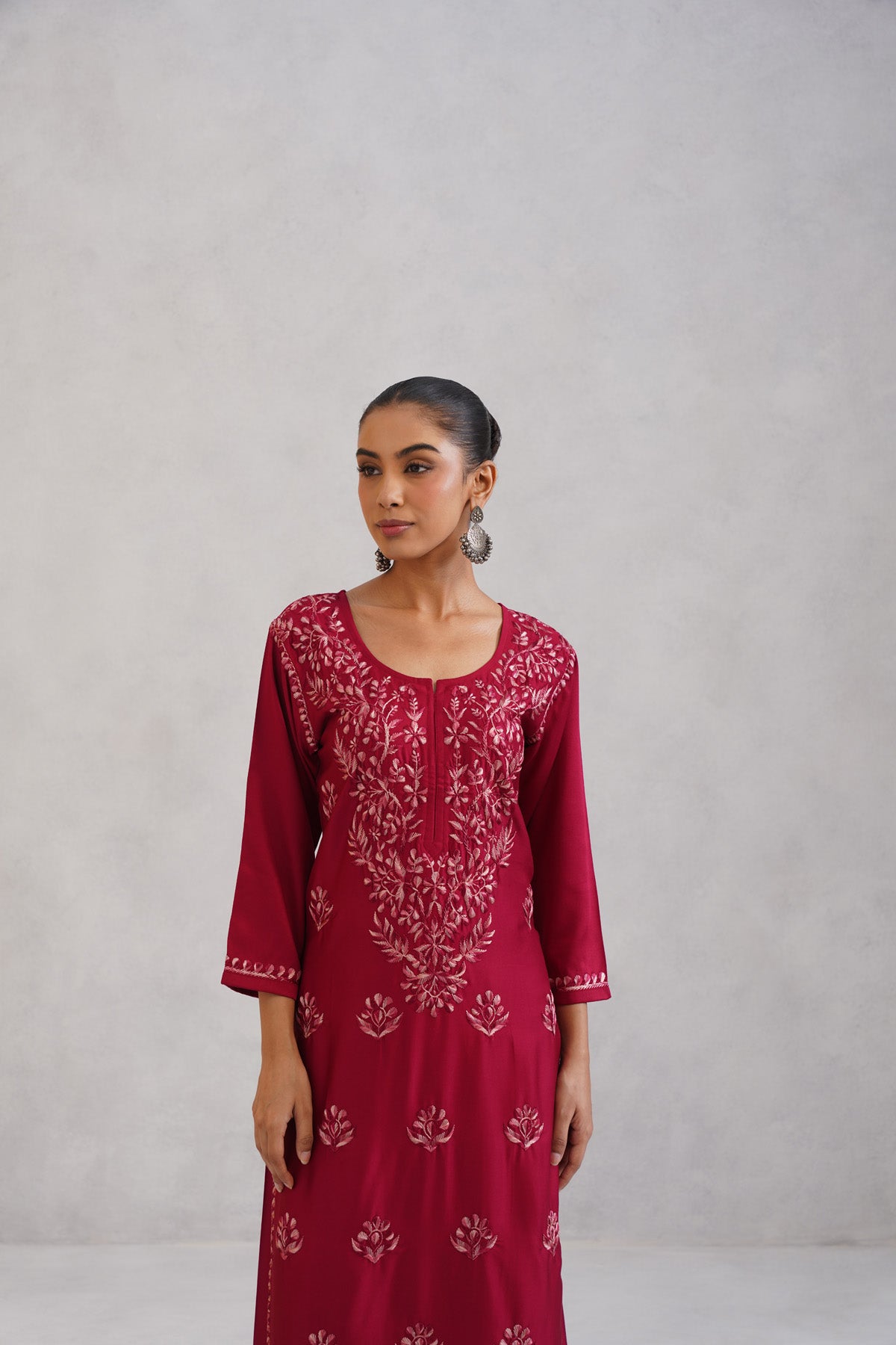 Meher Maroon Embroidered Straight Kurta Palazzo Set