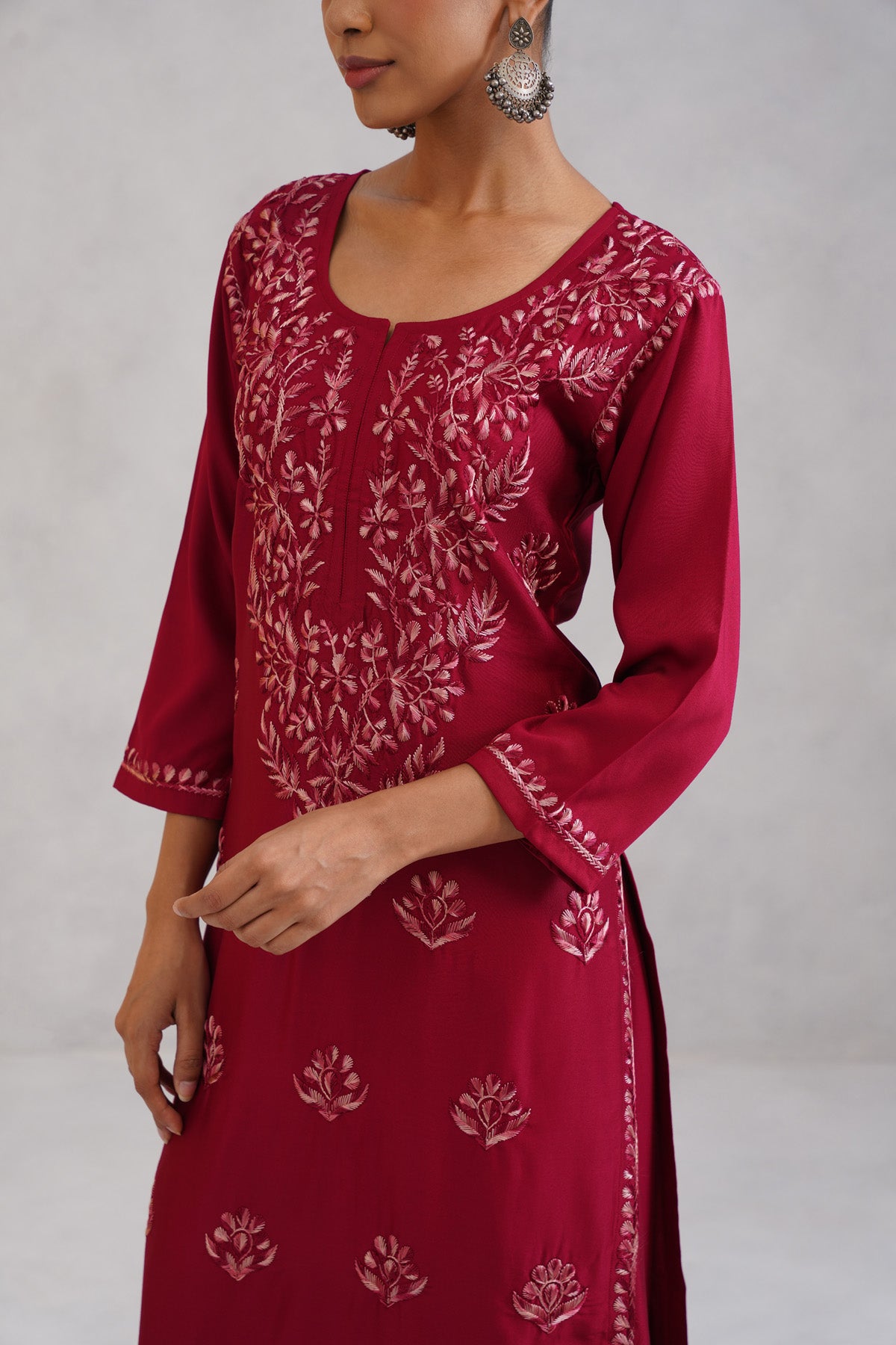 Meher Maroon Embroidered Straight Kurta Palazzo Set