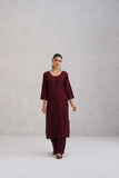 Avira Deep Maroon Floral Embroidered Kurta with Palazzos
