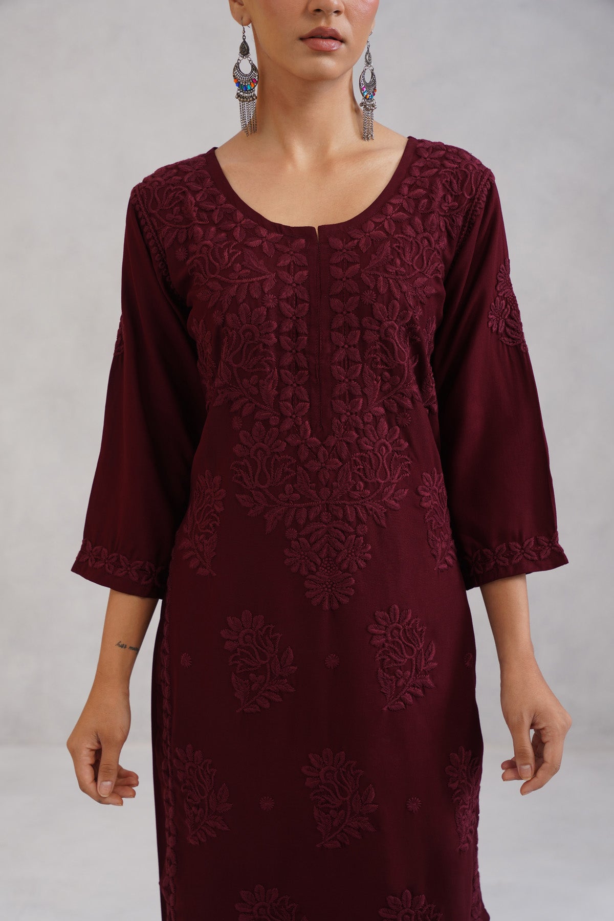 Avira Deep Maroon Floral Embroidered Kurta with Palazzos