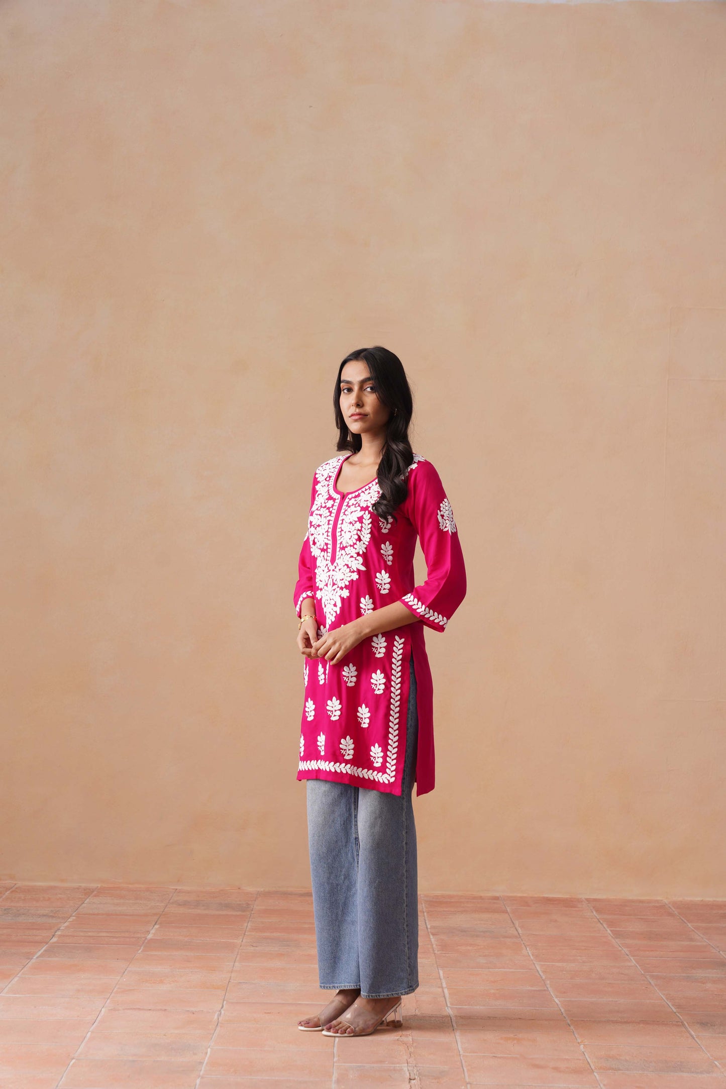 Sama Deep Pink Short Rayon Kurta