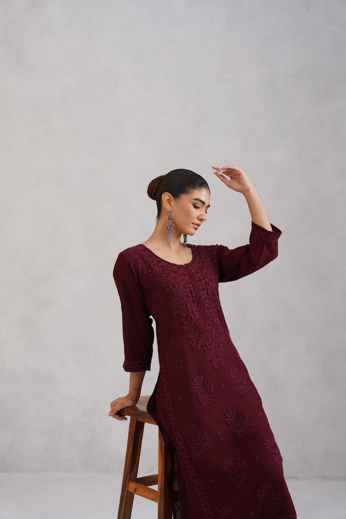 Avira Deep Maroon Floral Embroidered Kurta with Palazzos