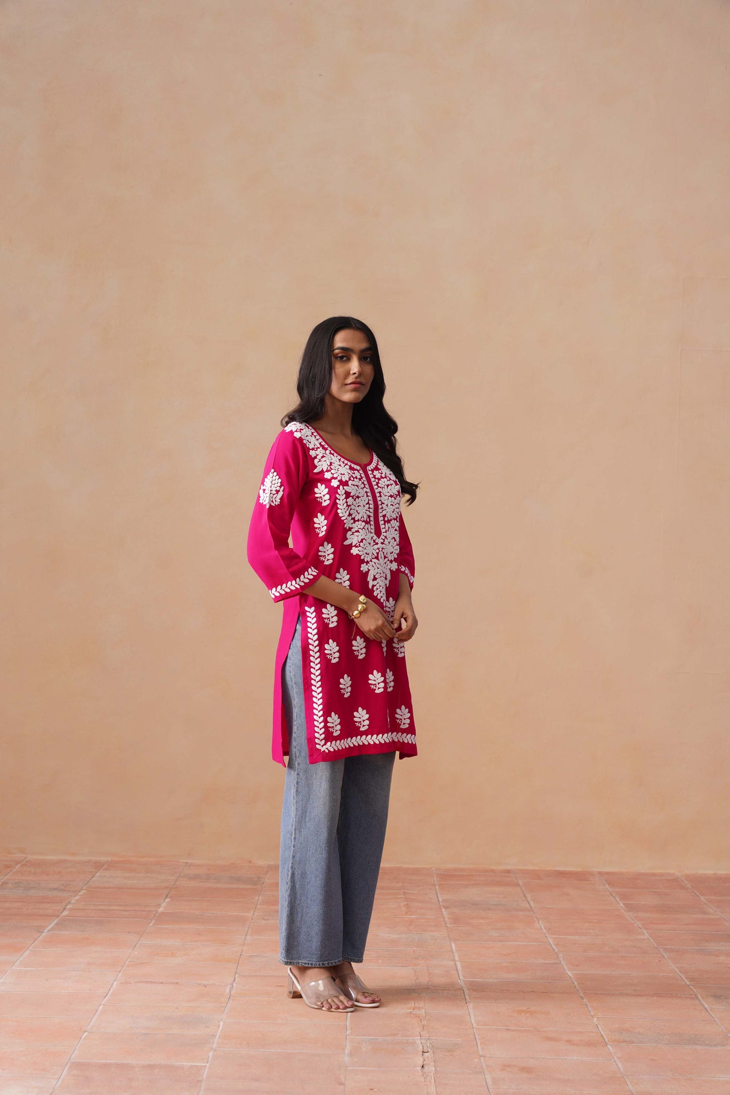 Sama Deep Pink Short Rayon Kurta