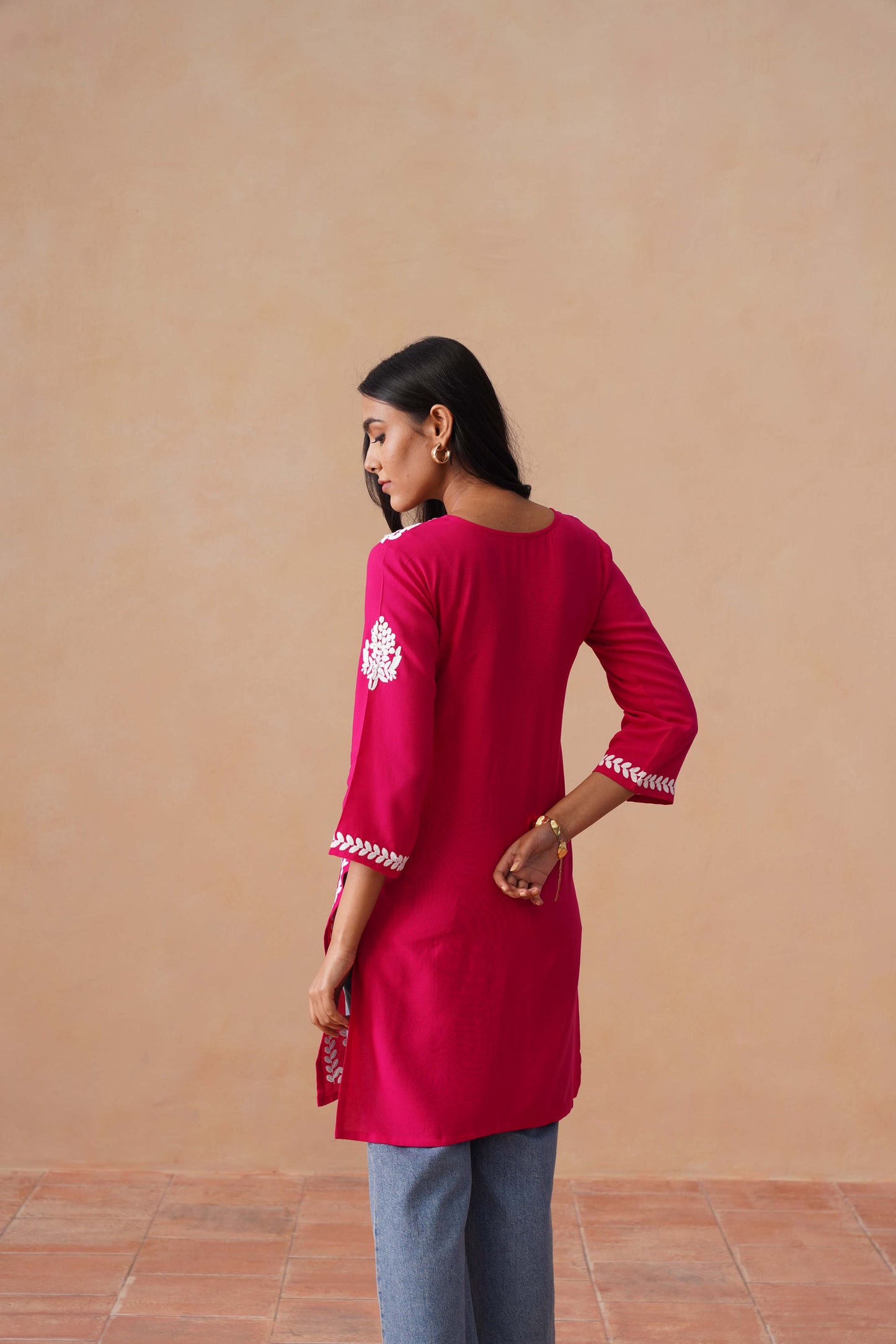 Sama Deep Pink Short Rayon Kurta