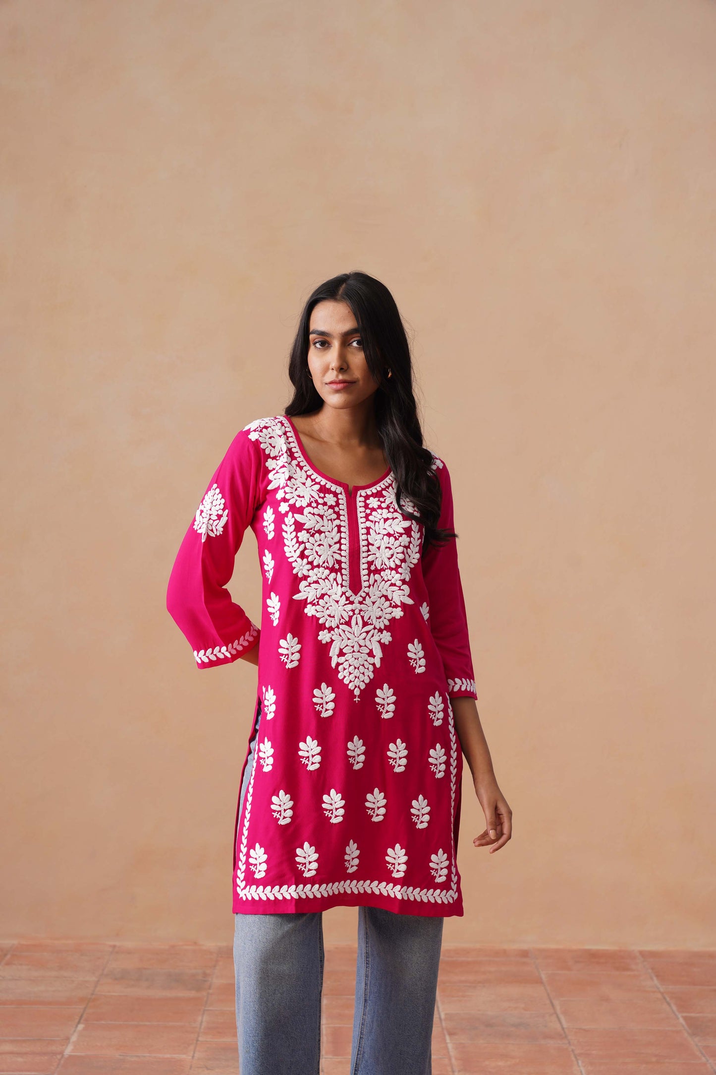 Sama Deep Pink Short Rayon Kurta