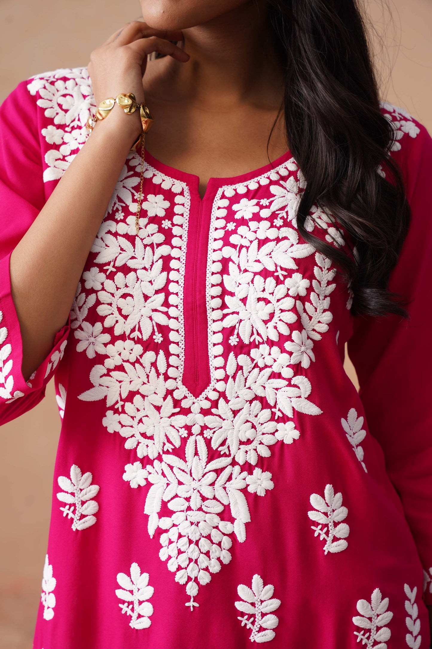 Sama Deep Pink Short Rayon Kurta